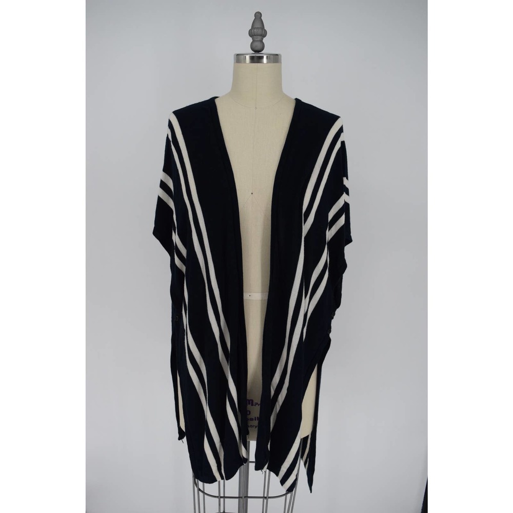 ANN TAYLOR FACTORY Striped Viscose Open Front Cardigan Navy Blue & White Size OS